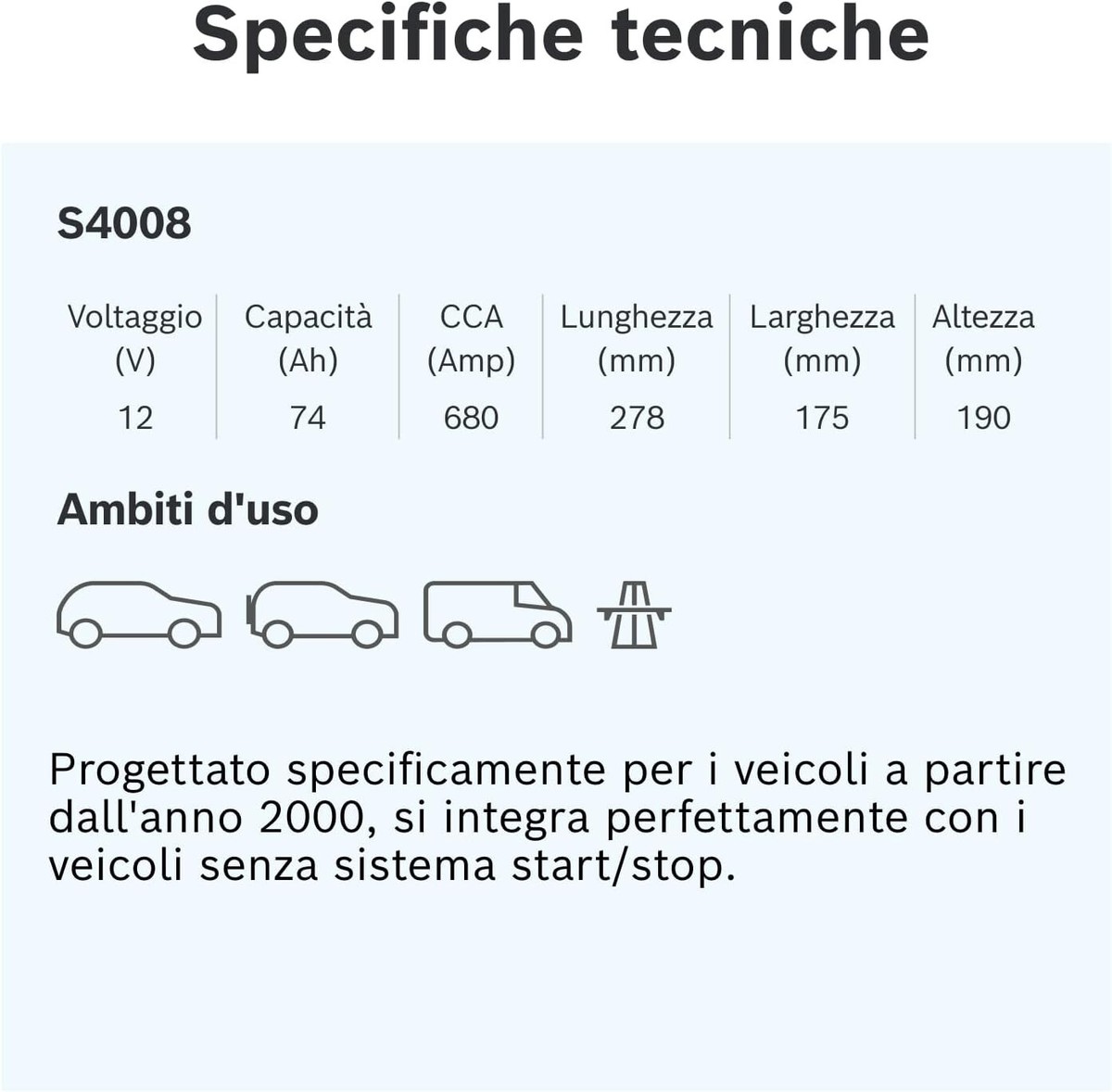Batteria Auto Avviamento Bosch 74 Ah 680a 12v S4008 Senza Start/Stop - Foto 11