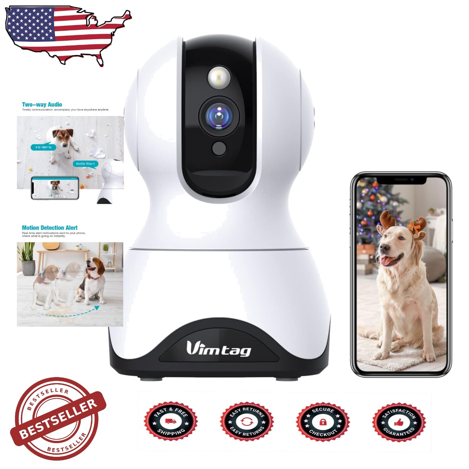 2.5K HD Pet Camera with 360° Pan/Tilt View & Two-Way Audio for Smart Monitoring-image