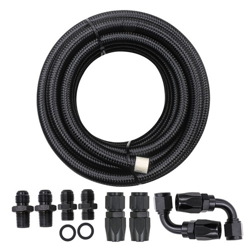 Automatic Transmission Cooler Line Kit Black 6 AN Steel Braided Hose Modified - Picture 3 of 7