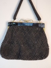 Vintage Black Corde Bead Beaded Crochet Handbag Purse. Beautiful