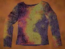 NWOT Sheer Stretch LongSleeve Top Silver Glittered Purple Coral Yellow LG Child