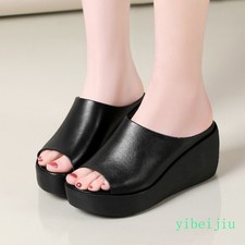 Women's Platform Mid Wedge Heel Slippers Thick Sole Mules Sandals Comfort Beach