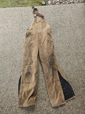 Carhartt Overalls Mens 32x32 Brown Duck Canvas Quilt Lined Bib Carpenter R27 BRN