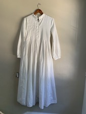 Veiled White Modest Maxi Dress M Reg Pleated Pintuck Long Sleeve Pockets Button