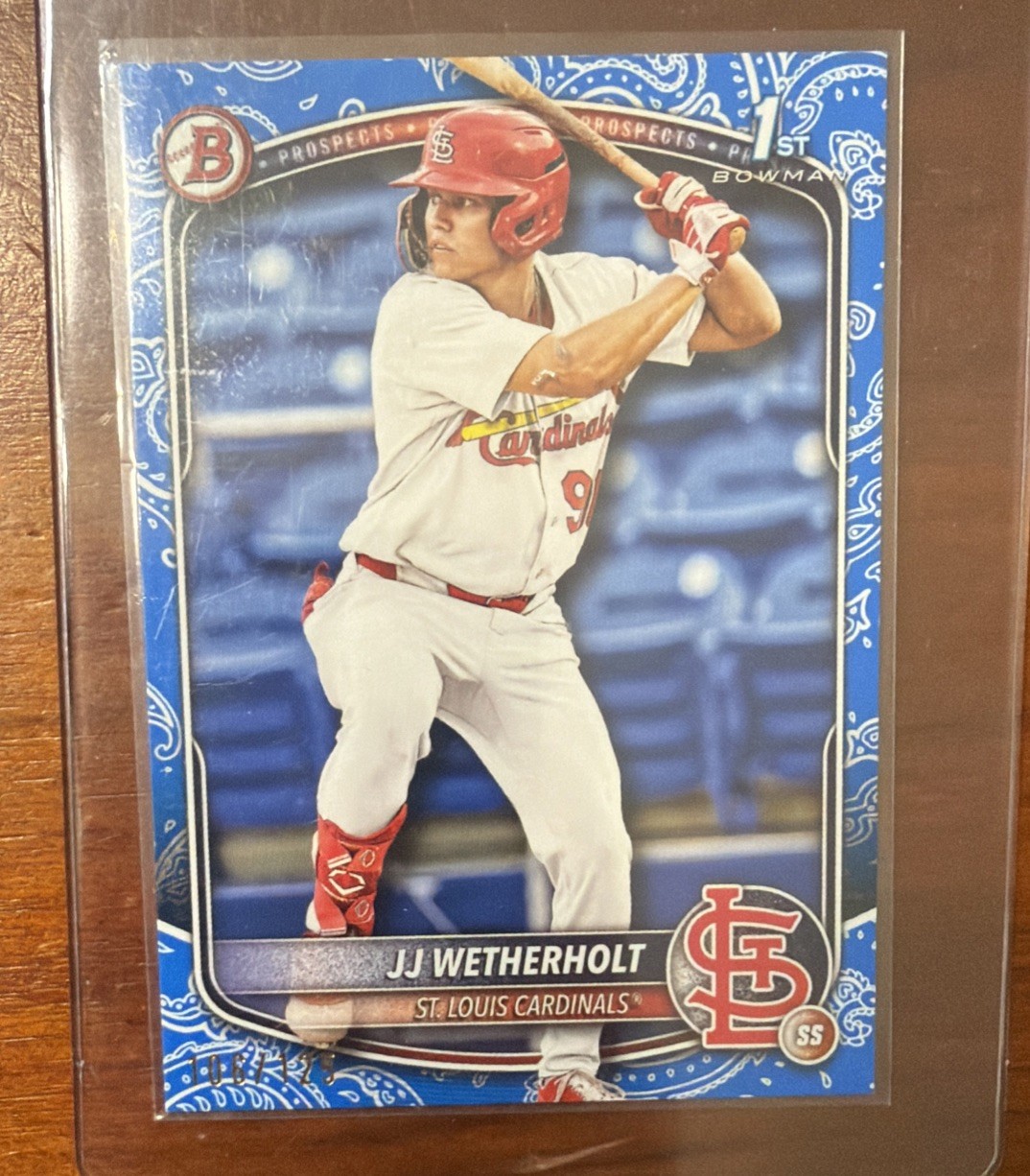#BP-22 JJ Wetherholt 2025 Bowman SN #/125 Cardinals Prospects Blue Pattern