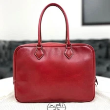 Hermes Plume 32 Bag Couchevel Red Silver Hardware Used Excellent Condition
