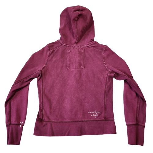 Y2k American Eagle Full Zip Hoodie Womens S Burgundy Embroidered 2000s Preppy - Picture 2 of 5
