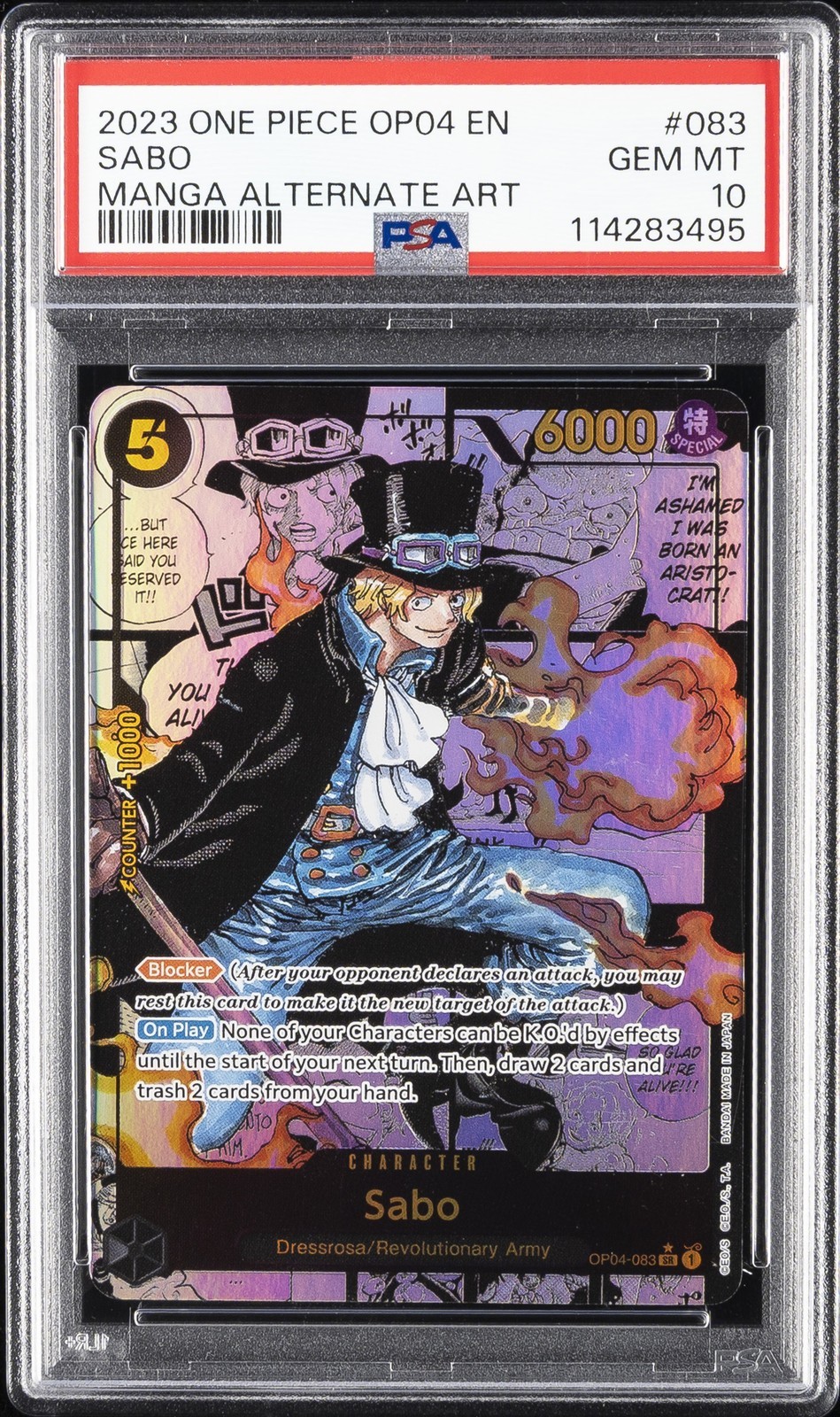 2023 One Piece OP04-Kingdoms Of Intrigue Manga Alternate Art #083 SABO PSA 10