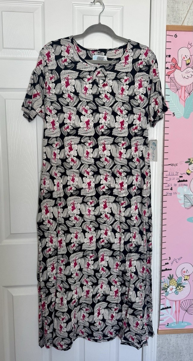 NWT Coral Bay Leisure Medium Black White 100% Cotton Midi Sun Dress Pocked