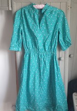 Vtg 70s 80s Ditsy Floral Cotton Dress Sz M Handmade Turquoise Pink Lemon Pockets