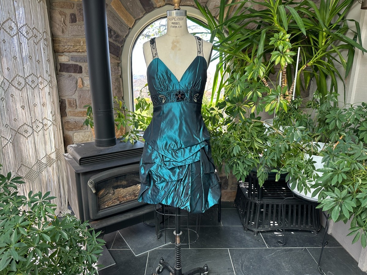Vintage 1990s Jessica McClintock Iridescent Teal Beaded Taffeta Party Dress  | eBay