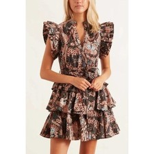Ulla Johnson Honoria Ruffle Tie Waist Mini Dress in Bronze 4