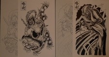 2 B&W Tattoo Flash Sheets w/Line Drawings ~ 11" X 17"