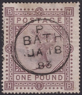 Queen Victoria 1883 £1 Brown Lilac watermark MX Used SG129 cat £3500 THINNED