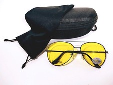Aviator Sunglasses W/Gun Metal Spring Temple Frame  Yellow Night Driving Lenses