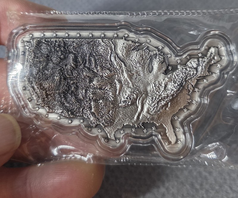 Komsco 2 Oz Silver .999 Map Of United States Stacker in Capsule