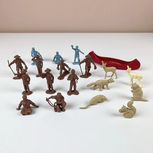 Marx Boys Camp Figures Woodland Animals Red Canoe Lot Vtg 1950s