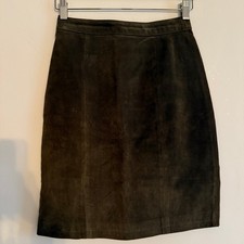 80s Vintage Olive Green Suede Mini Skirt  Modern size marked Size 5/6 