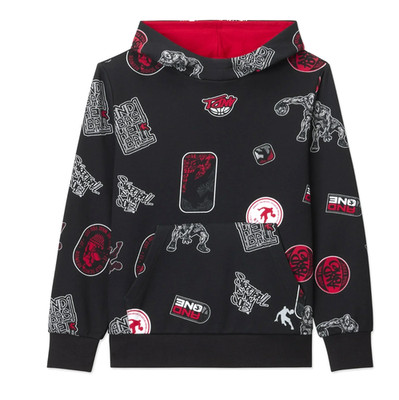 AND1 XS 4/5 Boys Fleece Pullover Hoodie Sticker Graphic Black Red Pocket NWT