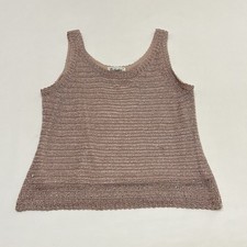 Vintage 90s Hand Knit Crochet Beaded Sleeveless Top Blush Pink Sz Small