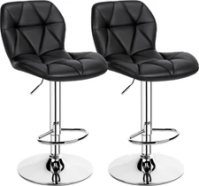 Bar Stools Set of 2, Modern Adjustable Kitchen Island Chairs, Black PU Leather S