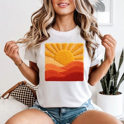 Retro Sonne Sonnenuntergang Damen T-Shirt Boho Natur Geburtstag Geschenk für Sie