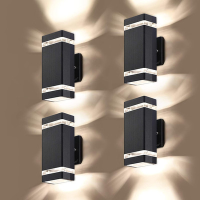 4 Pack Waterproof LED Outdoor Wall Lights - 3000K Aluminum Up/Down Lamps