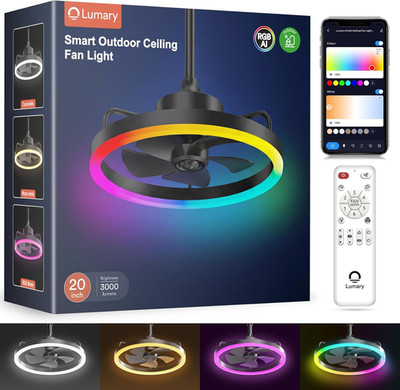 20'' Smart Outdoor Ceiling Fans with Lights, Wi-Fi Bluetooth Direct Connect RGBC