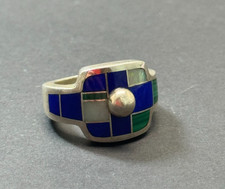 VINTAGE STERLING SILVER INLAY STONE RING SIZE 6