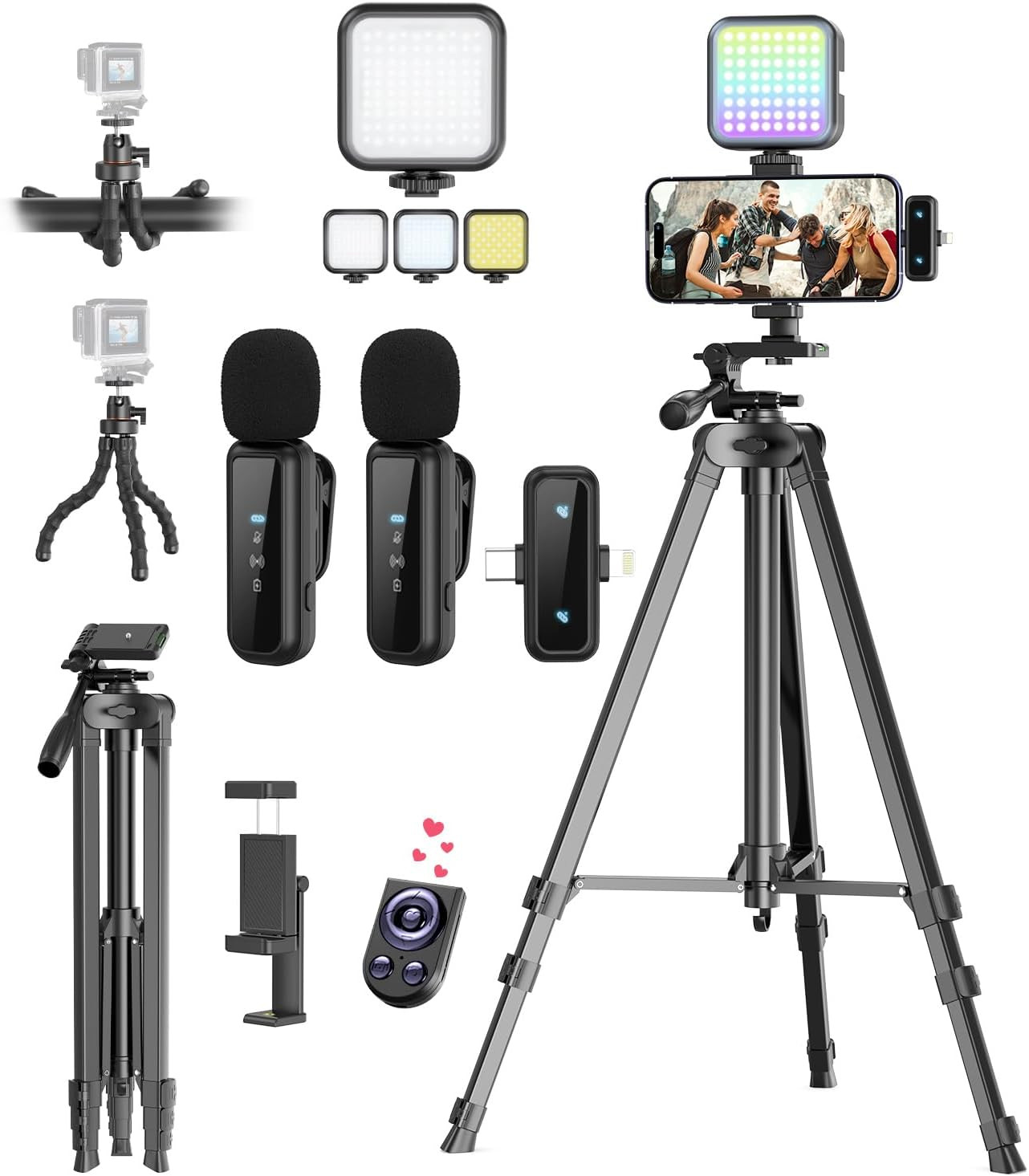 Vlogging Kit per Iphone/Android, Youtube Starter Kit con Microfono Wireless/Ca
