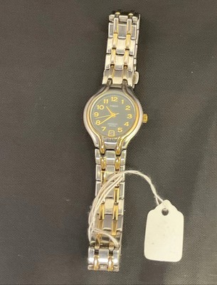 Timex Indiglo Two Tone Watch Black Dial Goldtone Accents Working New Battery