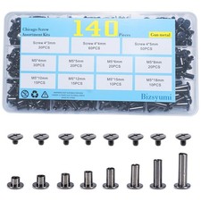 140 Sets Gun Metal Chicago Screws for Leather, Carbon Steel Screw Rivets Kit