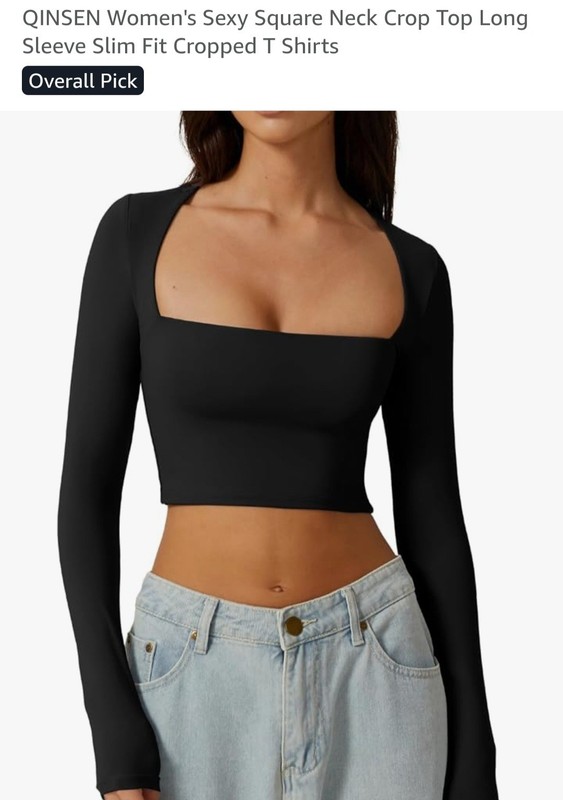 Women's Sexy Square Neck Crop Top Long Sleeve Slim Fit Cropped T Shirt Sz. S