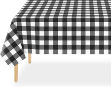 Black Gingham Tablecloth Disposable 3 Pack, 54 x 108 Inch Black and White Checke