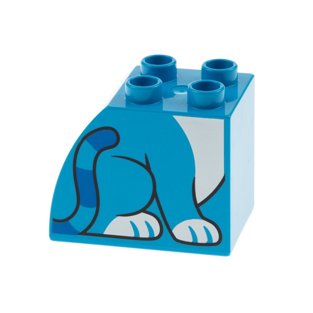 1x Lego Duplo Printed Dark Azure Blue Animal Body Cat Brick 11344pb009