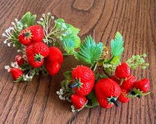 Lot of 2 Vintage Strawberry Cluster Craft Floral Picks Millinery Fruit
