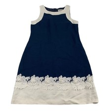 Eliza J Sheath Dress Women’s 6 Navy Blue White Lace Detail Linen Party Wedding