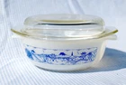 Vintage Pyrex Crown Ovenware [Agee] 'Old Country Blues' Round Casserole & Lid