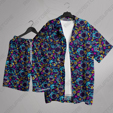 Neon Snorlax Hawaiian Shirt Tropical Button Up Shirt Cute Glow Style Summer Gift