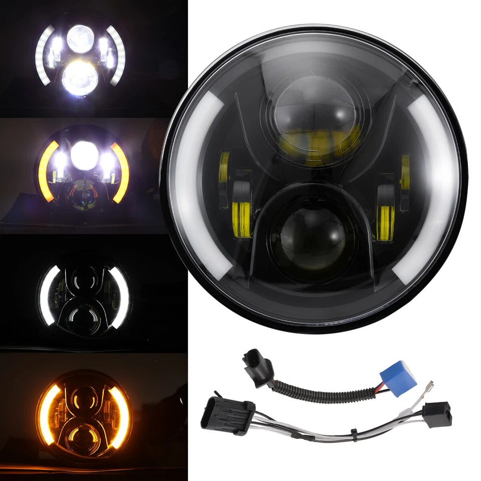 For Buell X1 LED 7" Motorcycle Headlight White DRL O Ring w/ Turn Signals US - Image 2 of 4
