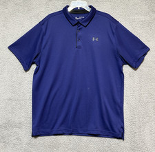 Under Armour HeatGear Blue Tech Golf Polo Shirt Mens 2XL UA Performance