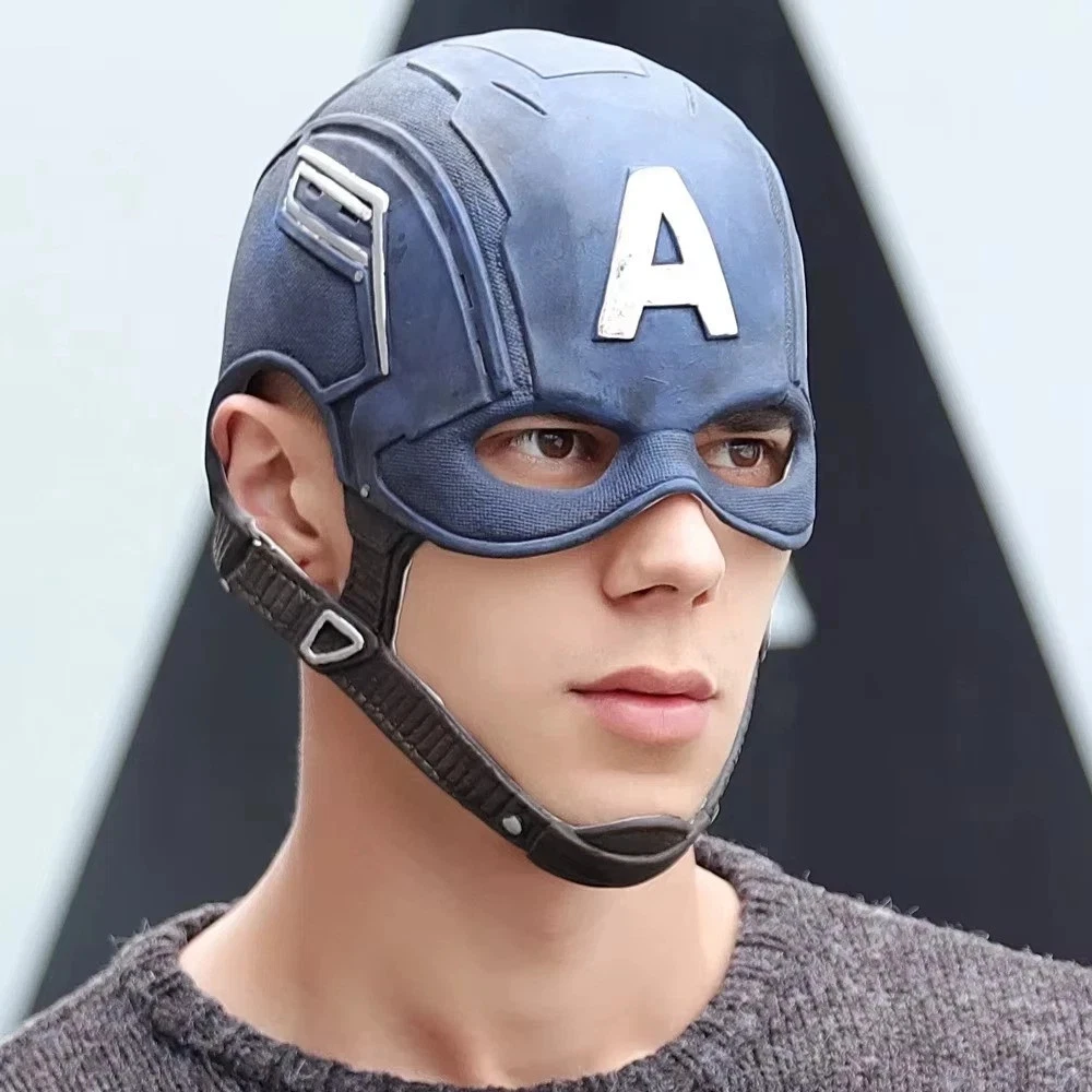 Captain America Cosplay Mask, Latex Avengers Helmet, Steve Rogers, Halloween