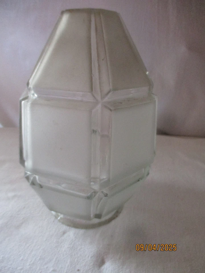 GLOBE OBUS POUR LAMPE SUSPENSION  Art Déco en verre dépoli quadrillé –  vintage - Photo 3/4