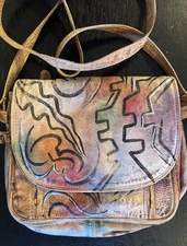 Vtg Brit Rosen Hand Painted Cross Body Purse