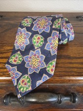 Vtg Men’s COUNTESS MARA Men's Blue Silk Tie Necktie Floral 57" Long USA Made
