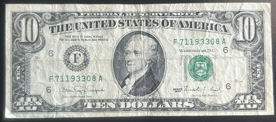 (VINTAGE!) $10 Rare Old Vintage Atlanta Currency F71193308A Series 1990 - Image 2 of 3
