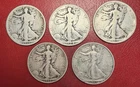 Lot of (5) Walking Liberty Half Dollars. Mixed Dates