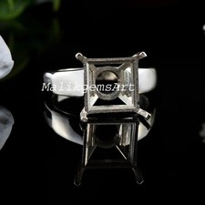 Semi Mount Ring 925 Sterling Silver Square Cut Ring Blank Stone Mount Ring 57