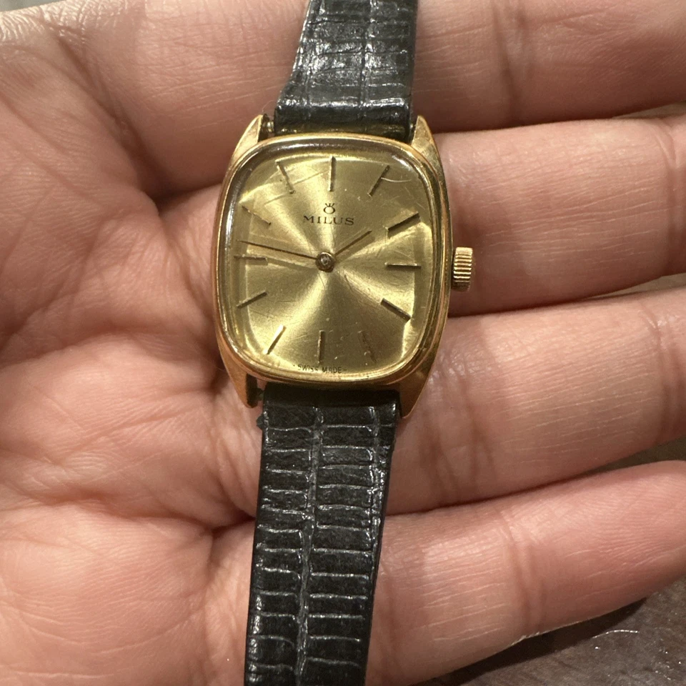 Reloj mecánico vintage suizo MILUS 22mm para dama tono dorado 17 joyas para REPARACIÓN Foto 3 de 4