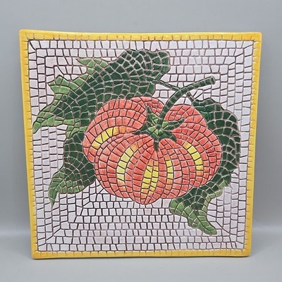 Mosaic-Style Pumpkin Ceramic Trivet #7720 Ceramiche Leonardo Made In Italy 8''